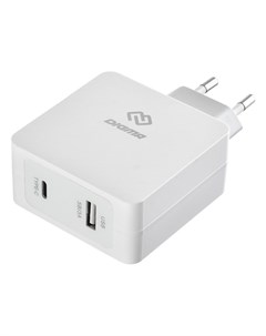 Сетевое зарядное устройство DGPD 45W WG 2USB USB type C 3A белый кабель USB Type C Digma