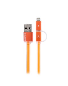 Кабель USB Lightning 8 pin microUSB 1m оранжевый RC 020t Aurora 2in1 Remax