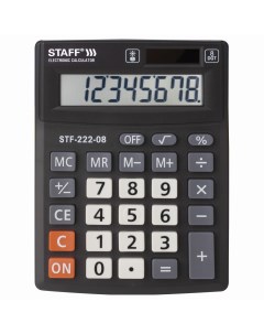 Калькулятор настольный PLUS STF 222 8 разрядный однострочный экран черный серый 250418 Staff
