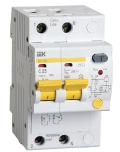 Выключатель автоматический дифференциального тока АД12М 2P C 25А A 30мА MAD12 2 025 C 030 Iek