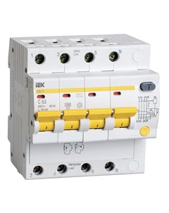 Выключатель автоматический дифференциального тока АД14 4P C 63А AC 30мА MAD10 4 063 C 030 Iek