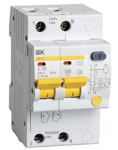 Выключатель автоматический дифференциального тока АД12 2P C 32А AC 30мА MAD10 2 032 C 030 Iek