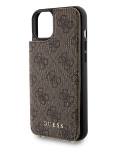 Чехол для iPhone 14 Plus с ремешком и карманом для карт коричневый Guess