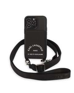 Чехол для iPhone 13 Pro Max из экокожи с ремнем и карманом для карт Black Karl lagerfeld
