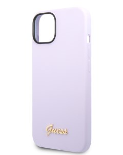Чехол для iPhone 14 Plus Gold metal logo сиреневый Guess