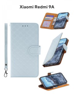 Чехол на Redmi 9A Kruche Flip Royal view голубой книжка с карманом для карт с ремешком