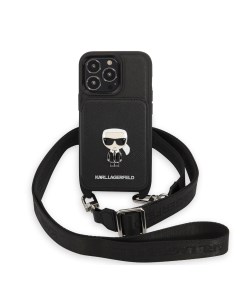 Чехол для iPhone 13 Pro с ремнем и карманом для карт черный Karl lagerfeld