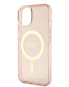 Чехол для iPhone 14 с MagSafe розовый золотистый Guess