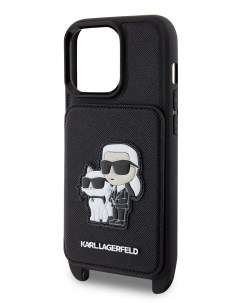 Чехол для iPhone 13 Pro с карманом для карт и ремешком Black Karl lagerfeld