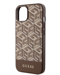 Чехол для iPhone 14 с MagSafe CUBE коричневый Guess