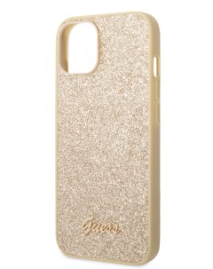 Чехол для iPhone 14 с блестками золотистый Guess