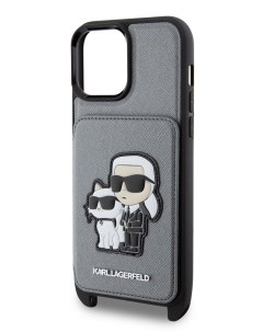 Чехол для iPhone 13 Pro Max с ремешком и карманом для карт Silver Karl lagerfeld