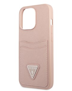Чехол для iPhone 13 Pro из экокожи с карманом для карт Pink Guess