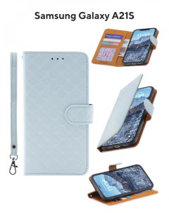Чехол на Samsung A21S Kruche Flip Royal view голубой книжка с карманом для карт с ремешком