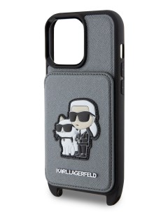 Чехол для iPhone 13 Pro с карманом для карт и ремнем Silver Karl lagerfeld