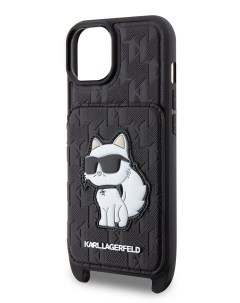 Чехол для iPhone 14 с карманом для карт и ремешком Black Karl lagerfeld