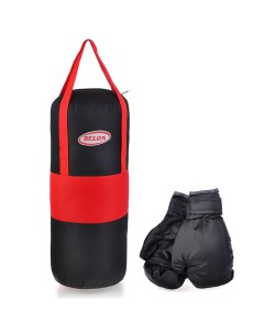 Набор для бокса груша 50 см х 20 см с перчатками Цвет красный черный ткань Оксфорд Belon