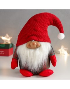 Кукла интерьерная Дедуля Мороз в огромном красном колпаке 22х15х10 см Nobrand