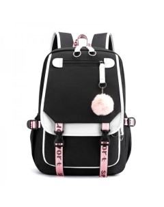 Городской школьный рюкзак с помпоном для учащихся Черно белый Daprivet