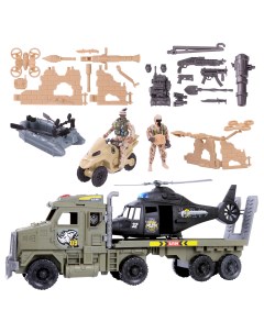 Игровой набор Военный грузовик с вертолётом квадроциклом и лодкой свет и звук Chap mei