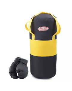 Набор для бокса груша 50 см х 20 см с перчатками Цвет черный желтый ткань Оксфорд Belon
