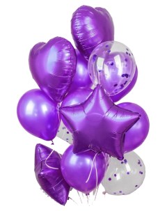 Букет из шаров Хром фольга латекс с конфетти набор 14 шт цвет фиолетовый Sima-land