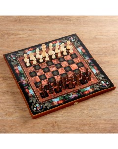 Настольная игра 3 в 1 Цветы шахматы шашки нарды доска дерево 50х50 см Nobrand