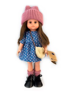 Кукла Нэни брюнетка в цветном платье и вязаной шапке 33 см 33013 Lamagik
