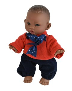 Кукла Джестито Инфант 18 см в красной кофте с бантом темнокожий 10000U Lamagik