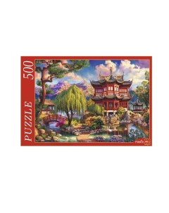 Пазлы Восточная пагода у пруда 500 элементов Рыжий кот