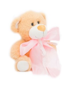 Медвежонок Сильвестр золотой с розовым атласным бантом 20 25 см с шариками Unaky soft toy
