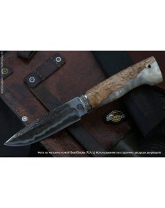 Нож Турист ламинированный дамаск мельхиор стабилизированная карелка Lemax