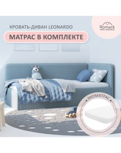 Кровать диван leonardo с матрасом голубой 200х90 кровать односпальная 1200 117 Romack