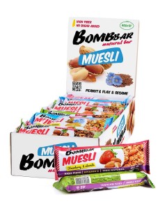 Батончик злаковый без сахара Muesli Bar Ассорти 21шт по 45г Bombbar