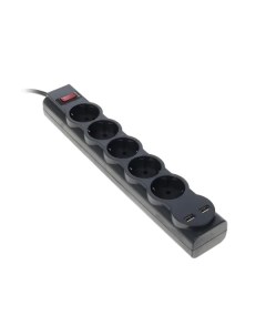 Фильтр сетевой 5м 10А 2200Вт 5 гнезд 2 USB с заземлением черный Defender