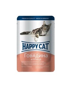 Влажный корм для кошек говядина домашняя птица 100г Happy cat