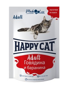 Влажный корм для кошек говядина баранина 24шт по 100г Happy cat