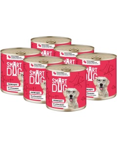 Консервы для собак с кусочками говядины и ягненка в соусе 6шт по 850г Smart dog