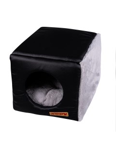 Домик для кошек для собак Куб 3 кожа черный серый 40x40x40см Xody