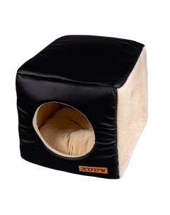 Домик для кошек и собак Куб 2 бежевый черный 35x35x35см Xody