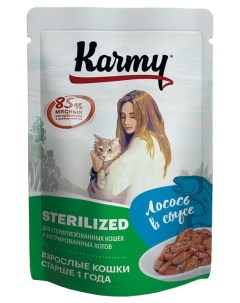 Влажный корм для кошек и котов с лососем в соусе 25шт по 80г Karmy