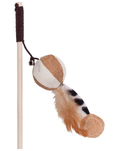Игрушка для кошек Дразнилка удочка Шарик ECO с перьями 40 см Грызлик ам