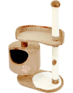 Комплекс для кошек с круглым домом лежанкой и подушкой бежевый велюр 82х43х121 см Зооник