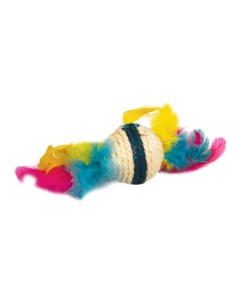 Мяч для кошек Шарик с перьями сизаль разноцветный 9 см Триол