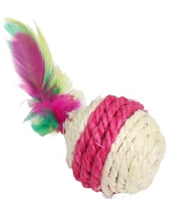 Мяч сизалевый с перьями Леденец 5 см белая розовая Nobrand