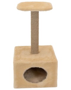 Домик когтеточка ЧИП Куб малый бежевый с полкой столбик джут 36 x 35 x 71 см Дарэлл