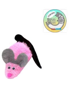 Игрушка для кошек мышь полевка с ушами с хвостом из натуральной норки розовая Gosi