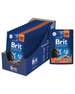 Влажный корм для кошек Premium с лососем в соусе для стерилизованных 14 шт по 85 г Brit*