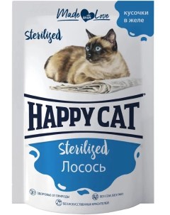 Влажный корм для кошек Sterilised с лососем для стерилизованных 24шт по 100г Happy cat