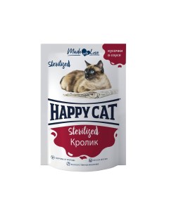 Влажный корм для кошек Sterilised кролик кусочки в соусе 100 г Happy cat